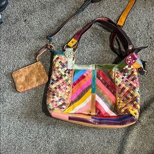 Multicolor Patchwork real Leather Tote Bag/ crossbody Bag